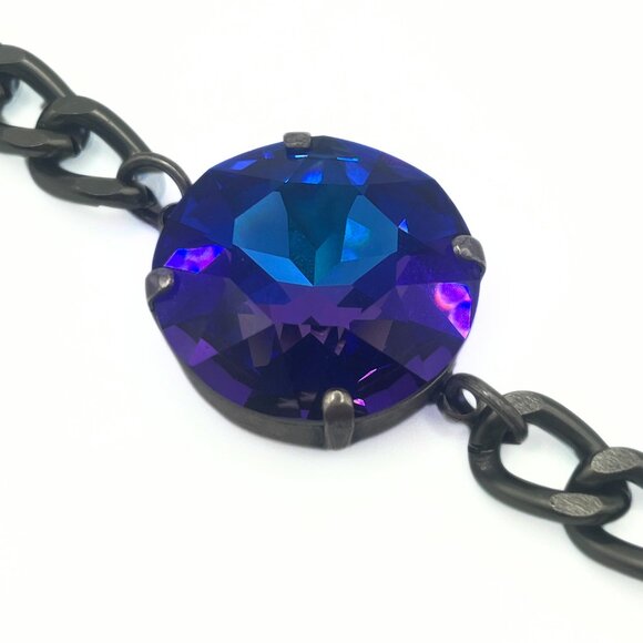 Handcrafted Large Blue/Purple Swarovski Crystal Chunky Chain Bracelet - Luxury - Picture 8 of 11